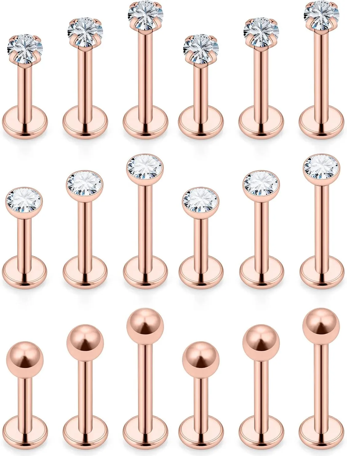 Ftovosyo 16G Medusa Piercing Jewelry Surgical Steel Labret Jewelry 6mm 8mm 10mm Length Snake Bite Ashley Lip Rings Studs Conch Helix Tragus Earring for Women Men 18Pcs