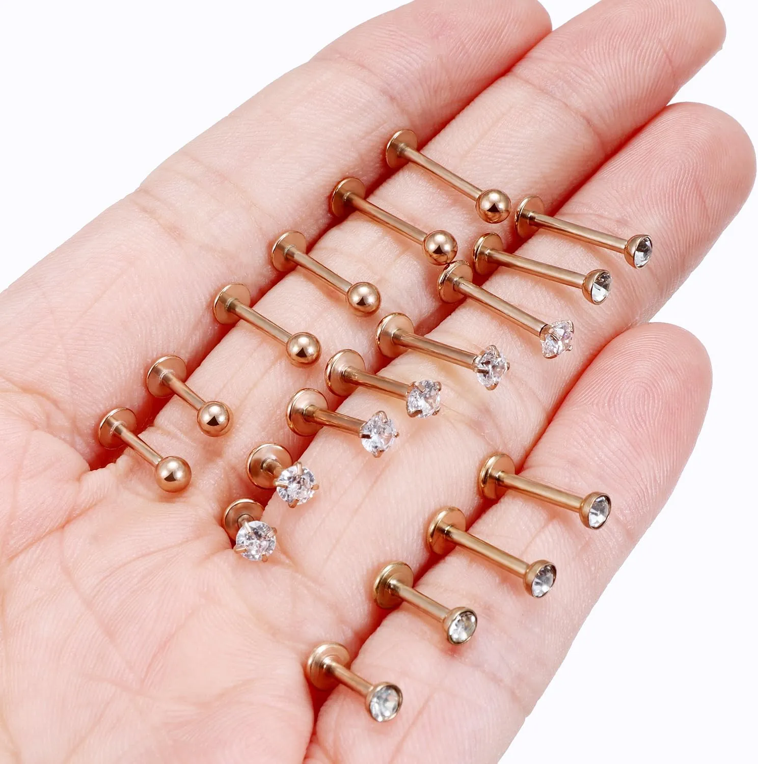 Ftovosyo 16G Medusa Piercing Jewelry Surgical Steel Labret Jewelry 6mm 8mm 10mm Length Snake Bite Ashley Lip Rings Studs Conch Helix Tragus Earring for Women Men 18Pcs