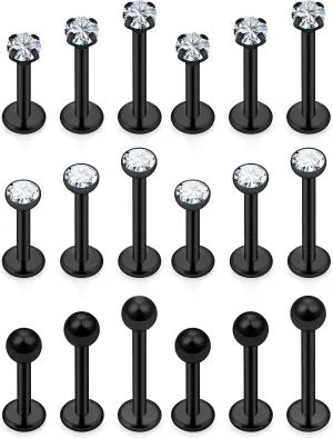 Ftovosyo 16G Medusa Piercing Jewelry Surgical Steel Labret Jewelry 6mm 8mm 10mm Length Snake Bite Ashley Lip Rings Studs Conch Helix Tragus Earring for Women Men 18Pcs