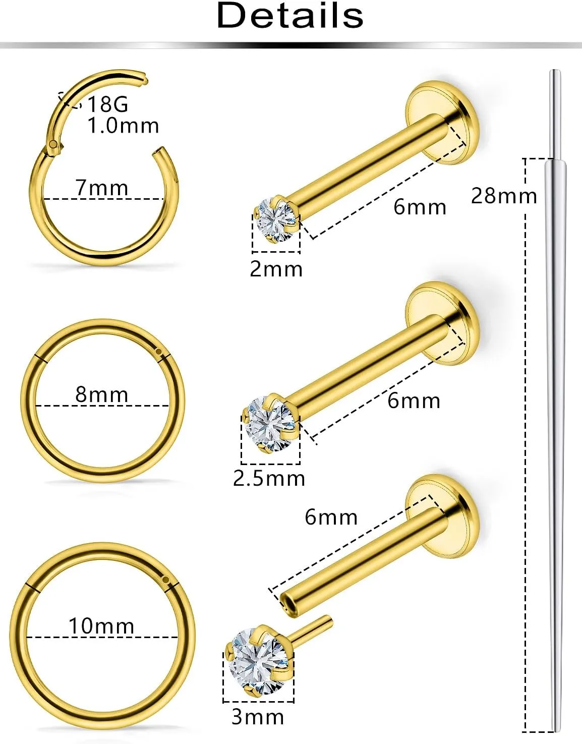 Ftovosyo 18G Nose Rings for Women Surgical Steel Nose Piercings Nose Rings Hoops Hypoallergenic Threadless Nose Studs Flat Back
