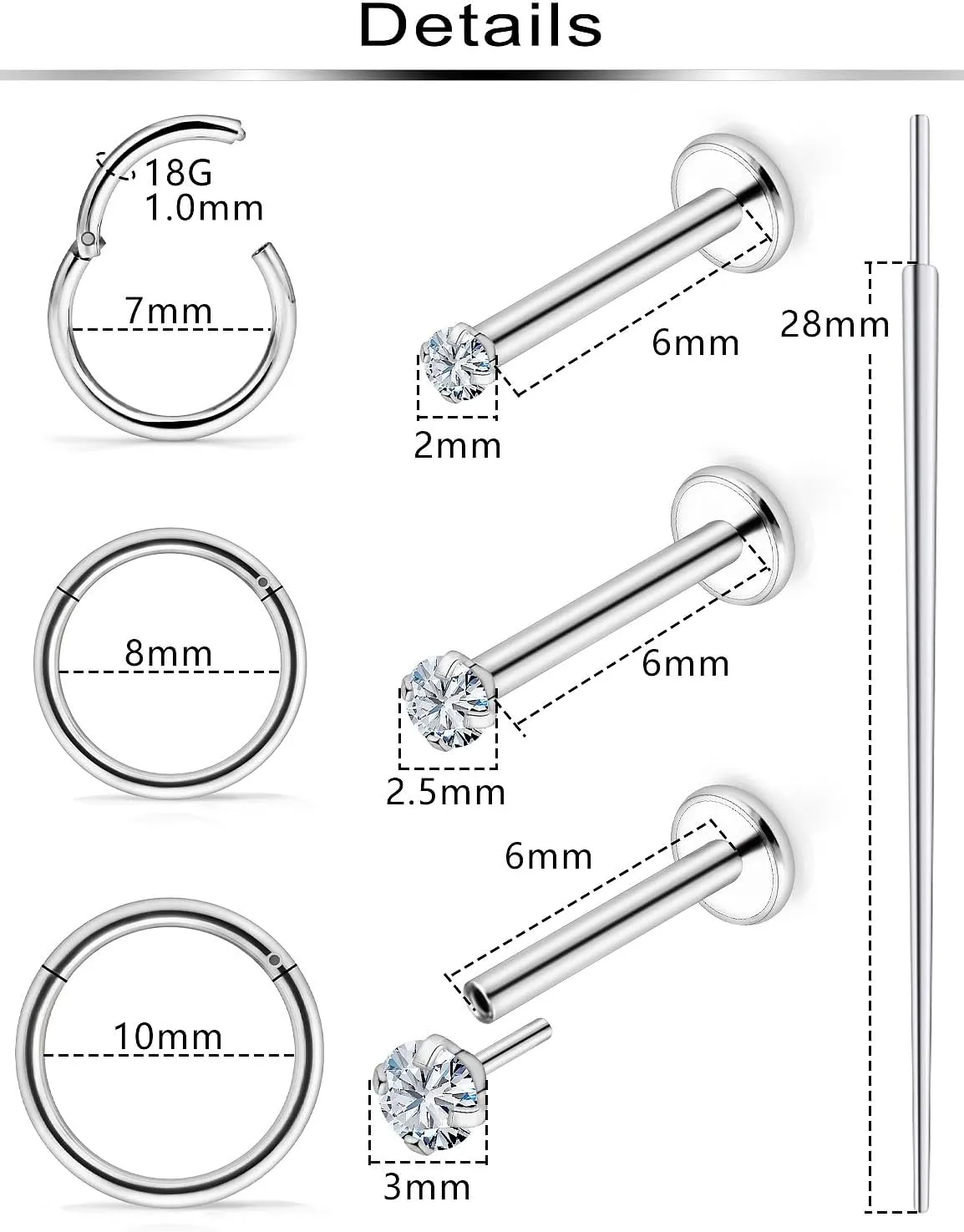 Ftovosyo 18G Nose Rings for Women Surgical Steel Nose Piercings Nose Rings Hoops Hypoallergenic Threadless Nose Studs Flat Back