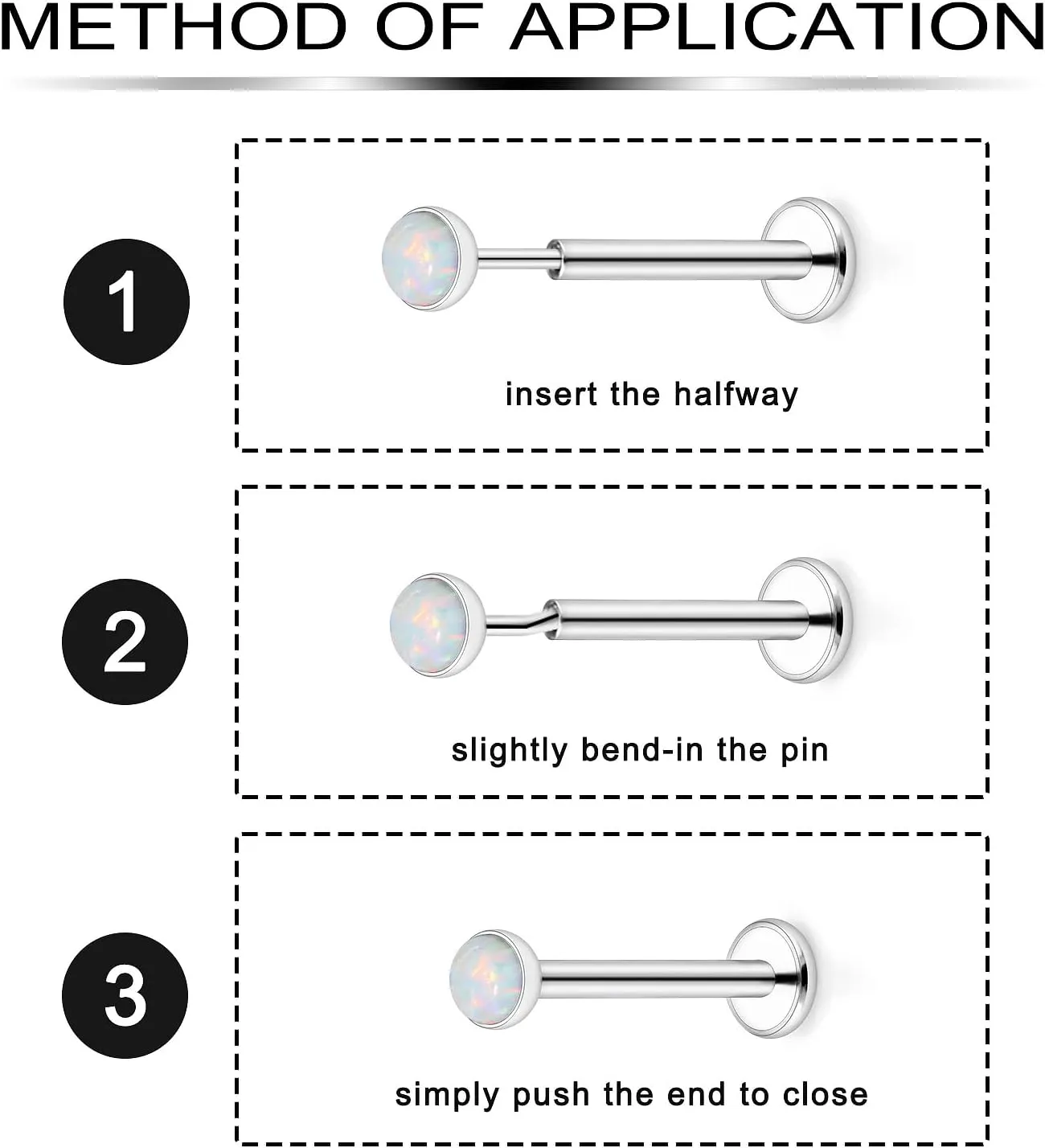 Ftovosyo 20G 18G Threadless Push in Nose Rings Studs Surgical Steel Pushin Nose Stud 2mm 2.5mm 3mm Round Opal Nose Piercing Jewelry for Women Men