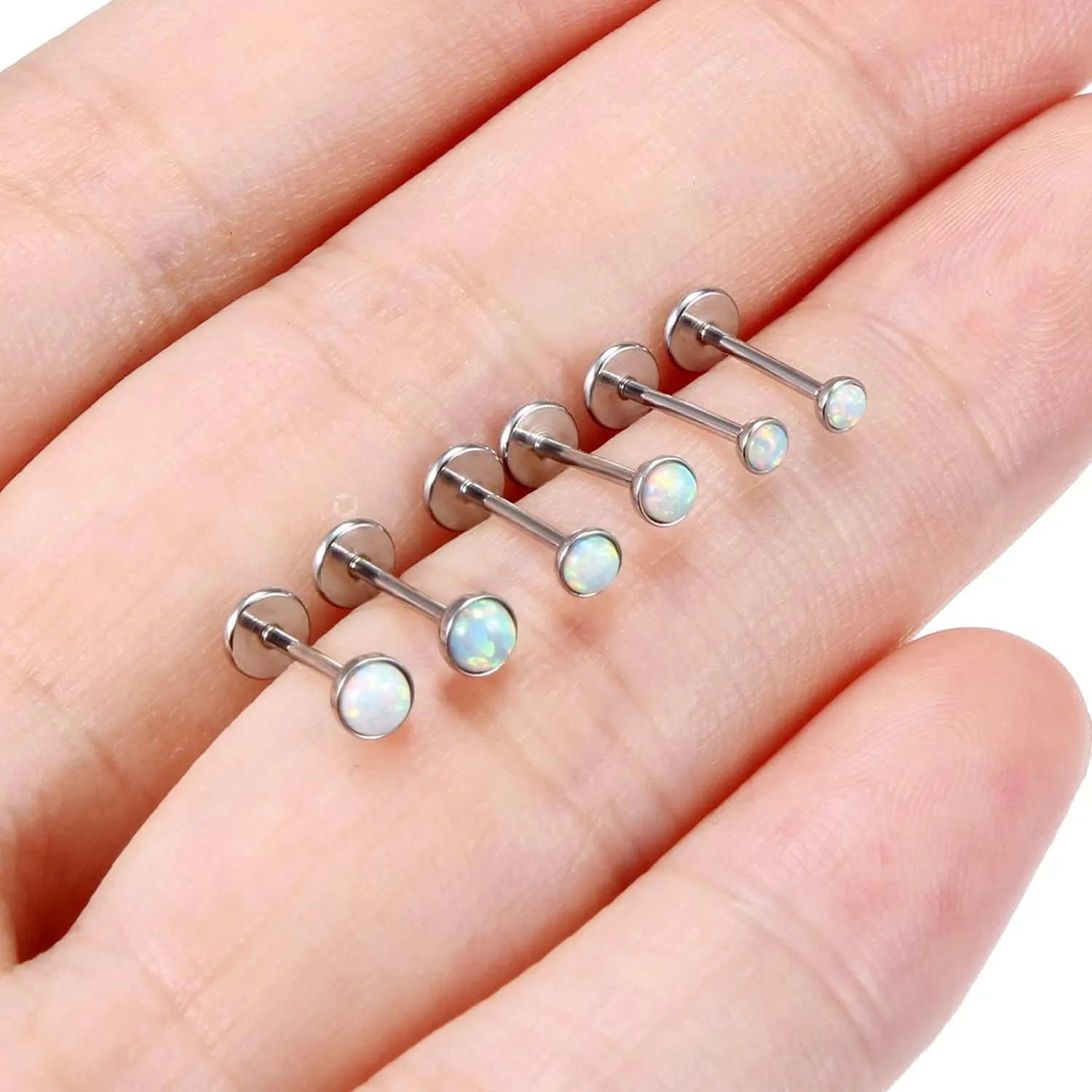 Ftovosyo 20G 18G Threadless Push in Nose Rings Studs Surgical Steel Pushin Nose Stud 2mm 2.5mm 3mm Round Opal Nose Piercing Jewelry for Women Men