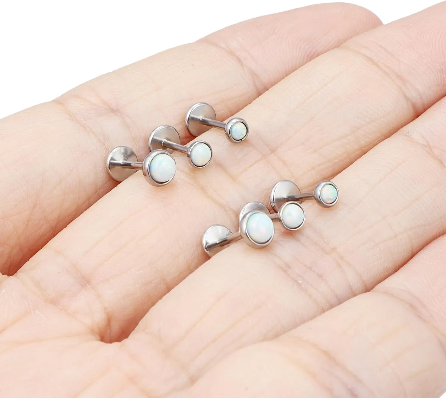 Ftovosyo 20G 18G Threadless Push in Nose Rings Studs Surgical Steel Pushin Nose Stud 2mm 2.5mm 3mm Round Opal Nose Piercing Jewelry for Women Men