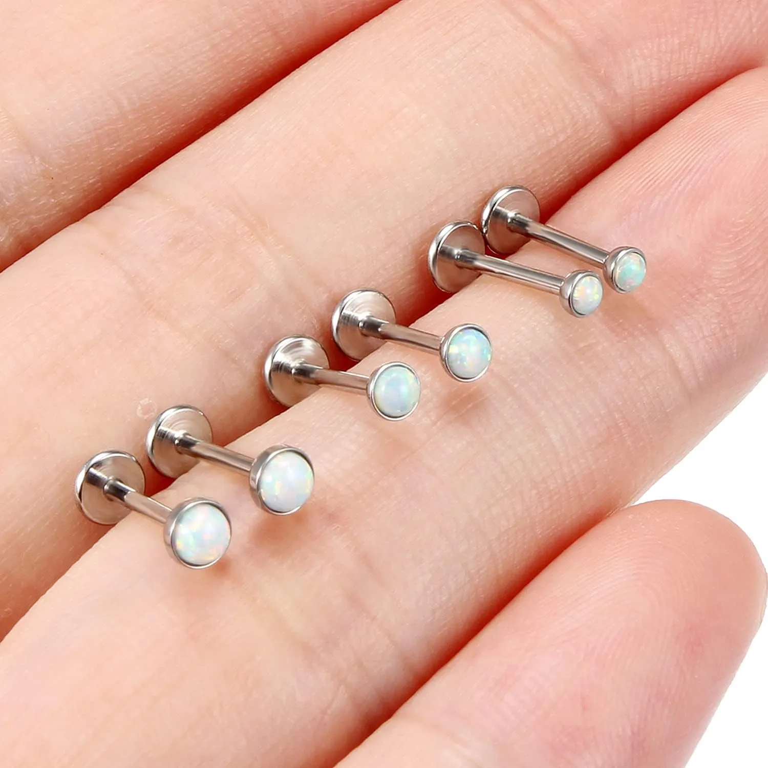 Ftovosyo 20G 18G Threadless Push in Nose Rings Studs Surgical Steel Pushin Nose Stud 2mm 2.5mm 3mm Round Opal Nose Piercing Jewelry for Women Men