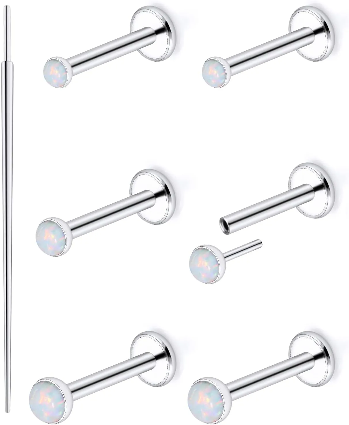 Ftovosyo 20G 18G Threadless Push in Nose Rings Studs Surgical Steel Pushin Nose Stud 2mm 2.5mm 3mm Round Opal Nose Piercing Jewelry for Women Men