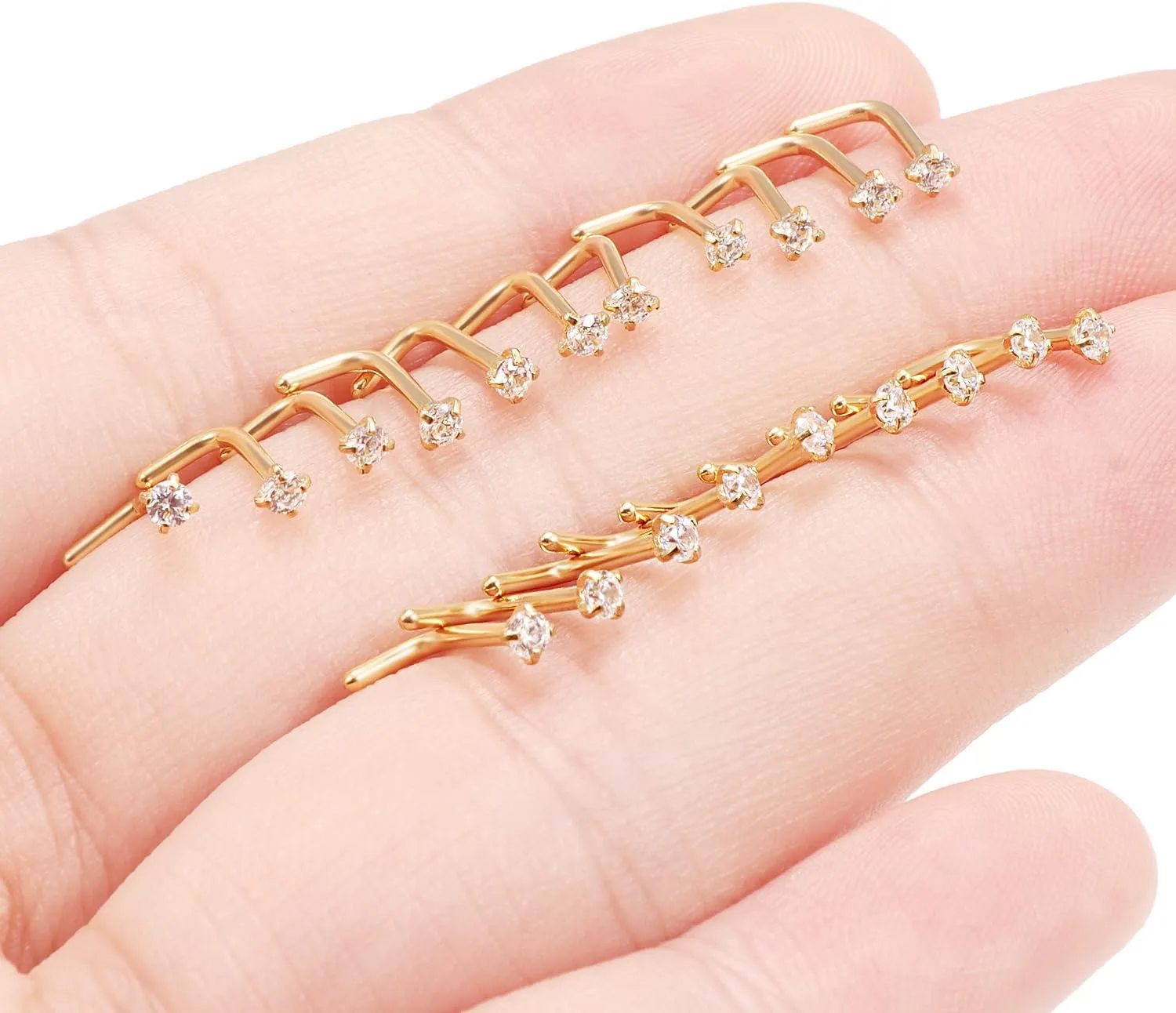 Ftovosyo 20Pcs Nose Rings Studs Surgical Steel L-Shape Nose Rings for Women 2mm Cubic Zirconia Nose Screw Studs Hypoallergenic Nose Piercings 22g 20g 18g