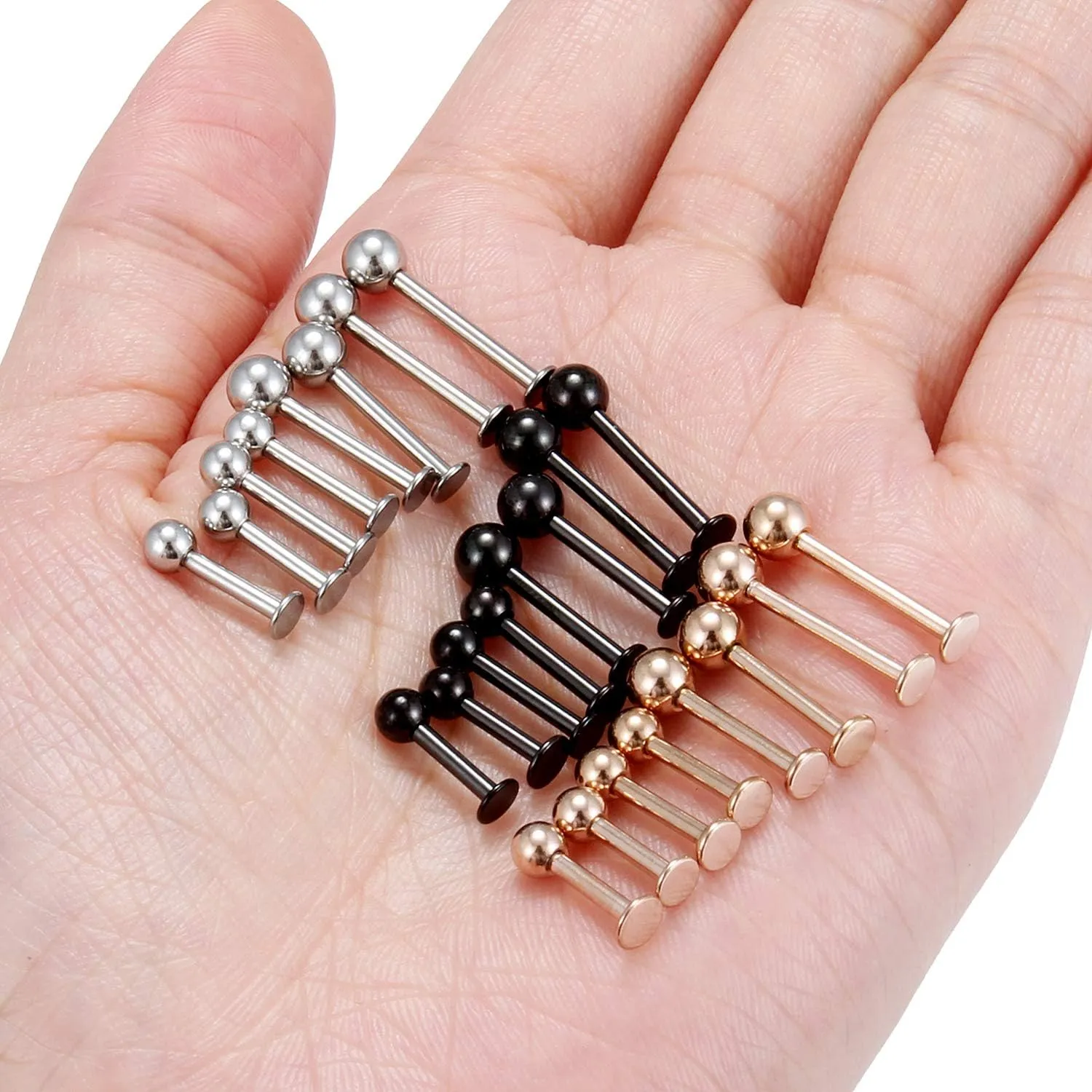 Ftovosyo Labret Barbell 24PCS Monroe Lip Barbell Ring Helix Earring Tragus Cartilage Studs Surgical Steel Piercing Jewelry for Women Men 20-12G