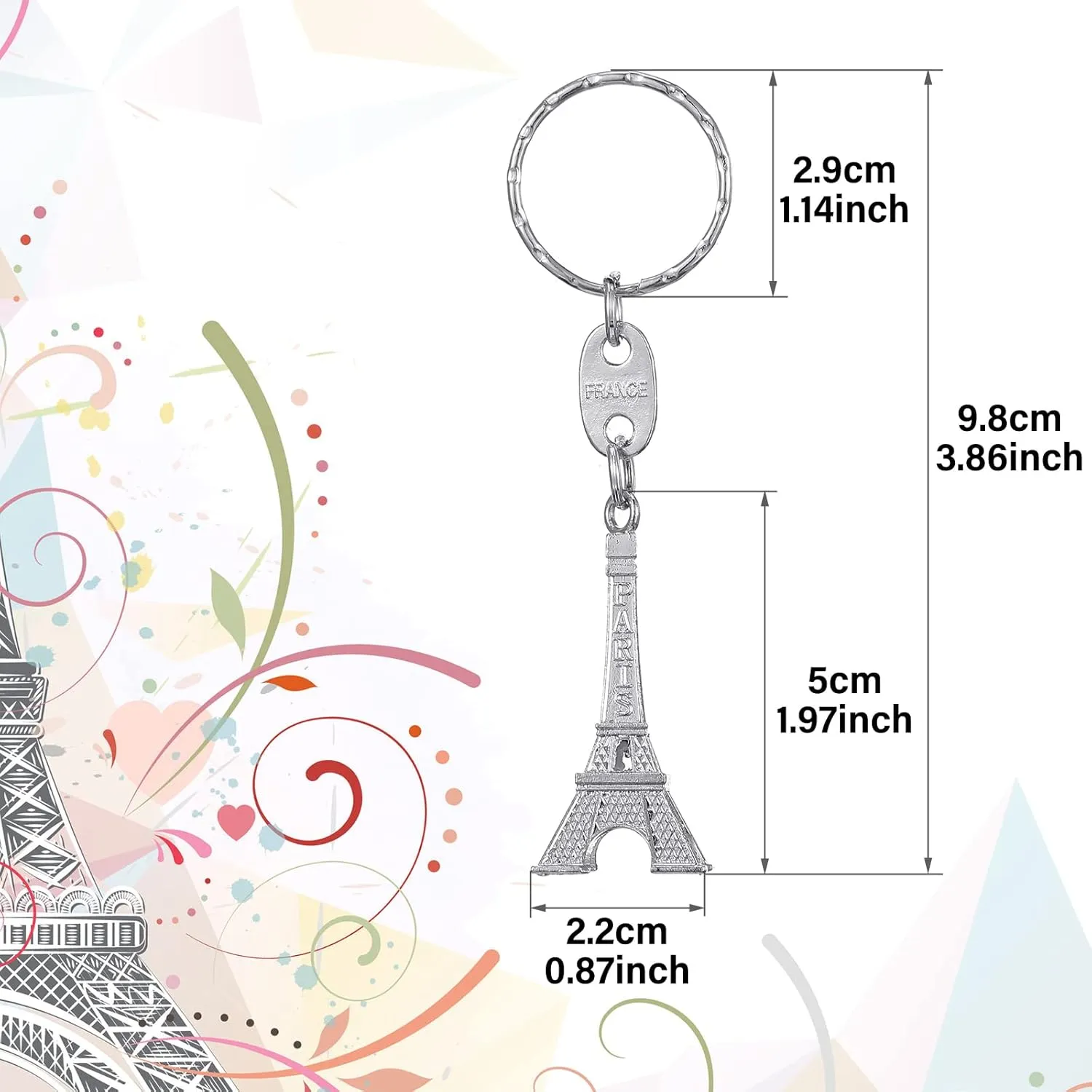 Fumete 80 Pieces Eiffel Tower Keyring Retro French Souvenirs Keychain for Table Decor Gifts