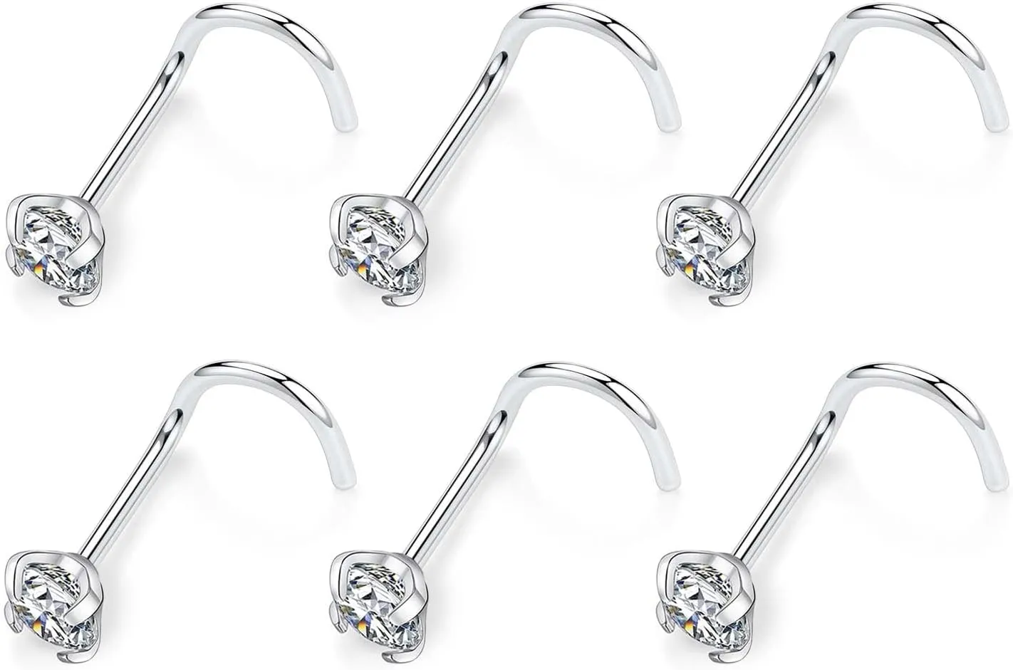 FUNLMO 6pcs/4pcs 20g Nose Rings Studs Nose Screw G23 Titanium Nose Rings Hoop Hypoallergenic Nostril Nose Piercing Jewelry for Women Men L/Screw/Straight Shape