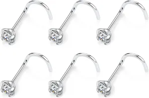 FUNLMO 6pcs/4pcs 20g Nose Rings Studs Nose Screw G23 Titanium Nose Rings Hoop Hypoallergenic Nostril Nose Piercing Jewelry for Women Men L/Screw/Straight Shape