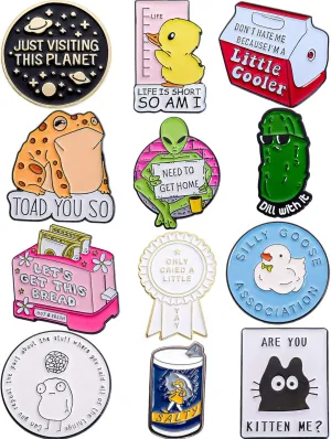 Funny Enamel Pins Set of 12  Sarcastic & Meme-Inspired Lapel Pins for Jackets, Backpacks, Hats & More  Collectible & Aesthetic Accessories  Unique Gift for Friends, Teens & Pin Collectors
