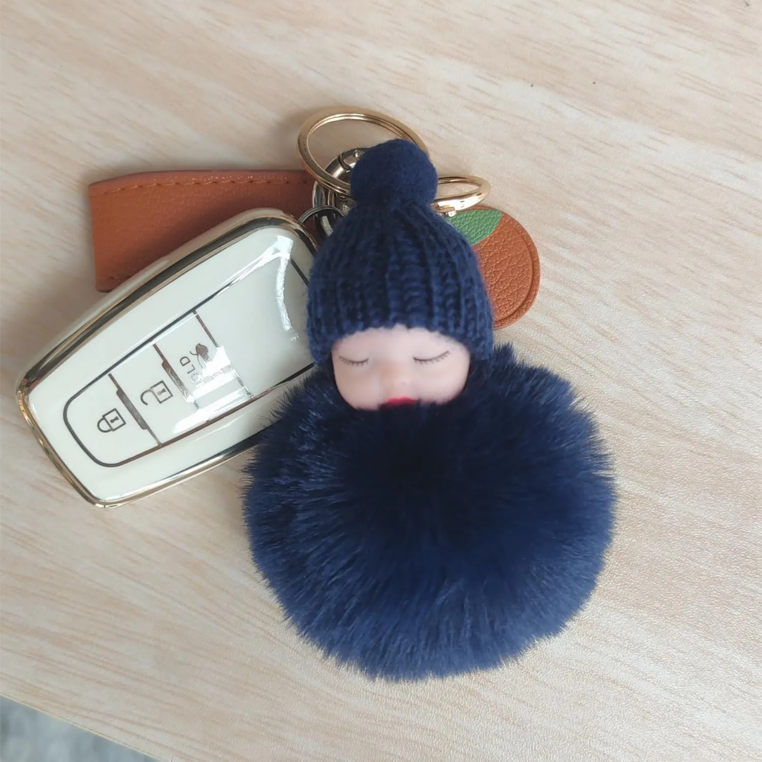 Fur Ball Pom Pom Keychain for Women Handbag Car Key Chain Decoration Fluffy Cute Baby Girl Doll PomPoms Christmas Gift