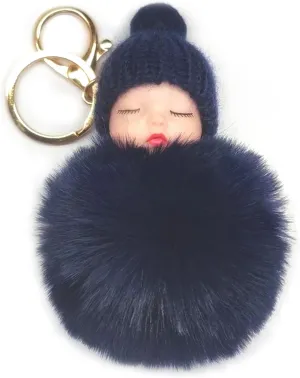 Fur Ball Pom Pom Keychain for Women Handbag Car Key Chain Decoration Fluffy Cute Baby Girl Doll PomPoms Christmas Gift