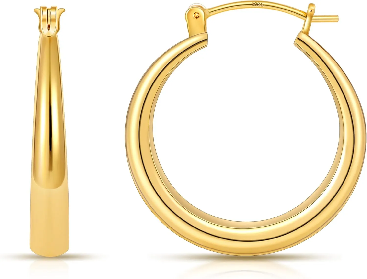 Gacimy Gold Hoop Earrings for Women 14k Real Gold Plated, Chunky Gold Hoops with 925 Sterling Silver Post Thick Hypoallergenic Medium Yellow Earrings Hoops 25mm