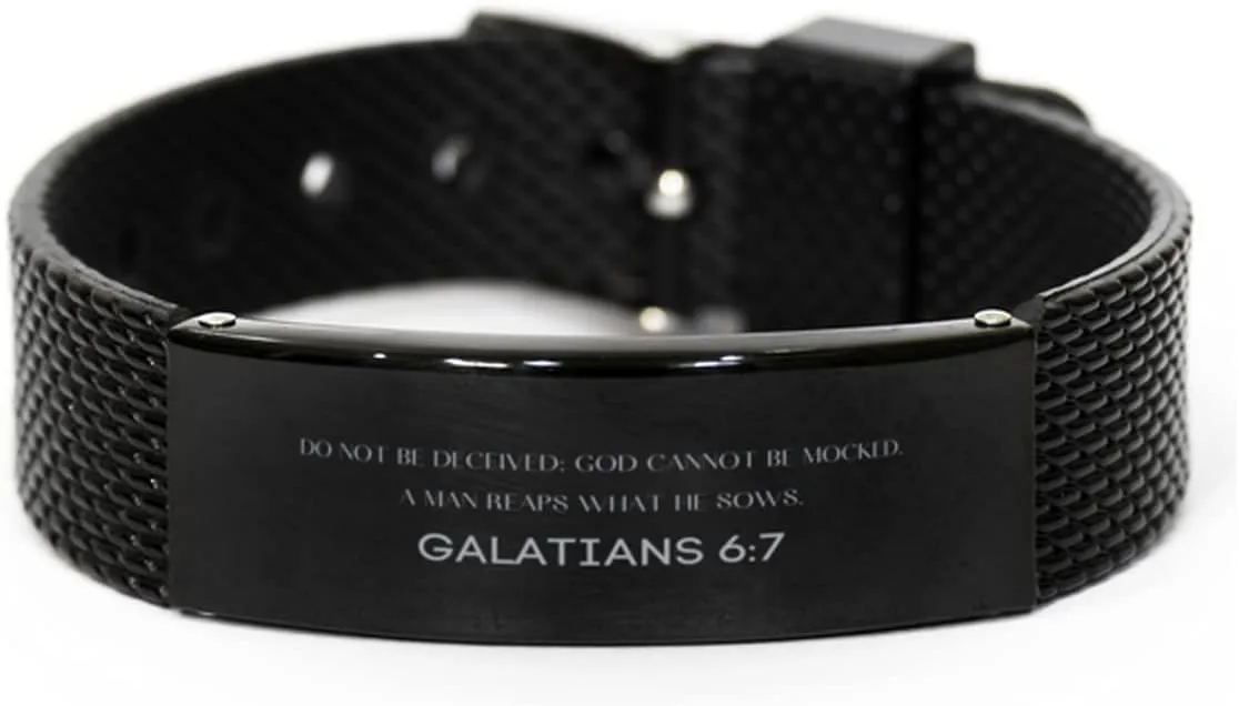 Galatians 6:7 Christian Black Shark Mesh Bracelet Gifts, Faith Message Prayer Galatians 6:7 Religious Bracelets for Women Men Galatians 6:7 Bible Verse Inspirational Mantra Adjustable Bracelet Power