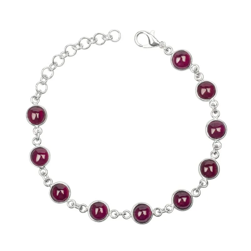 Garnet Stone Bracelet, Silver Overlay Adjustable Bracelet For Women and Girls, Bezel Link Stone Bracelet, Handmade Jewelry, Round Stone Shape Bracelet, Christmas Gift For