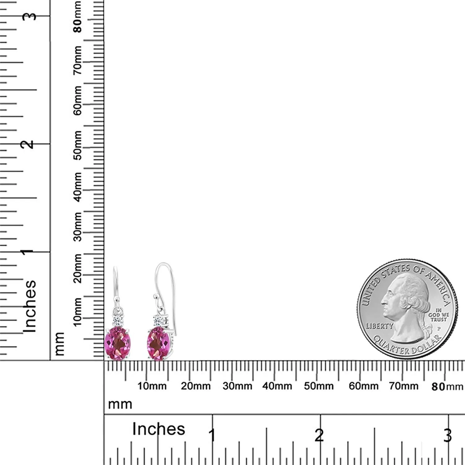 Gem Stone King 10K White Gold Gemstone Birthstone and White Topaz Dangle Earrings For Women | Oval 8X6MM and Round 2.5MM | Elegant Drop Design with Classic French Wire Hooks | Fine Jewelry Earrings