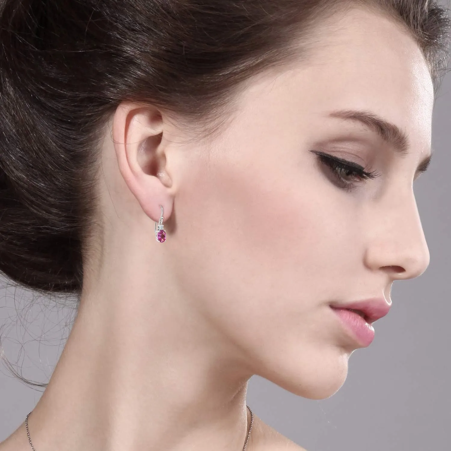 Gem Stone King 10K White Gold Gemstone Birthstone and White Topaz Dangle Earrings For Women | Oval 8X6MM and Round 2.5MM | Elegant Drop Design with Classic French Wire Hooks | Fine Jewelry Earrings