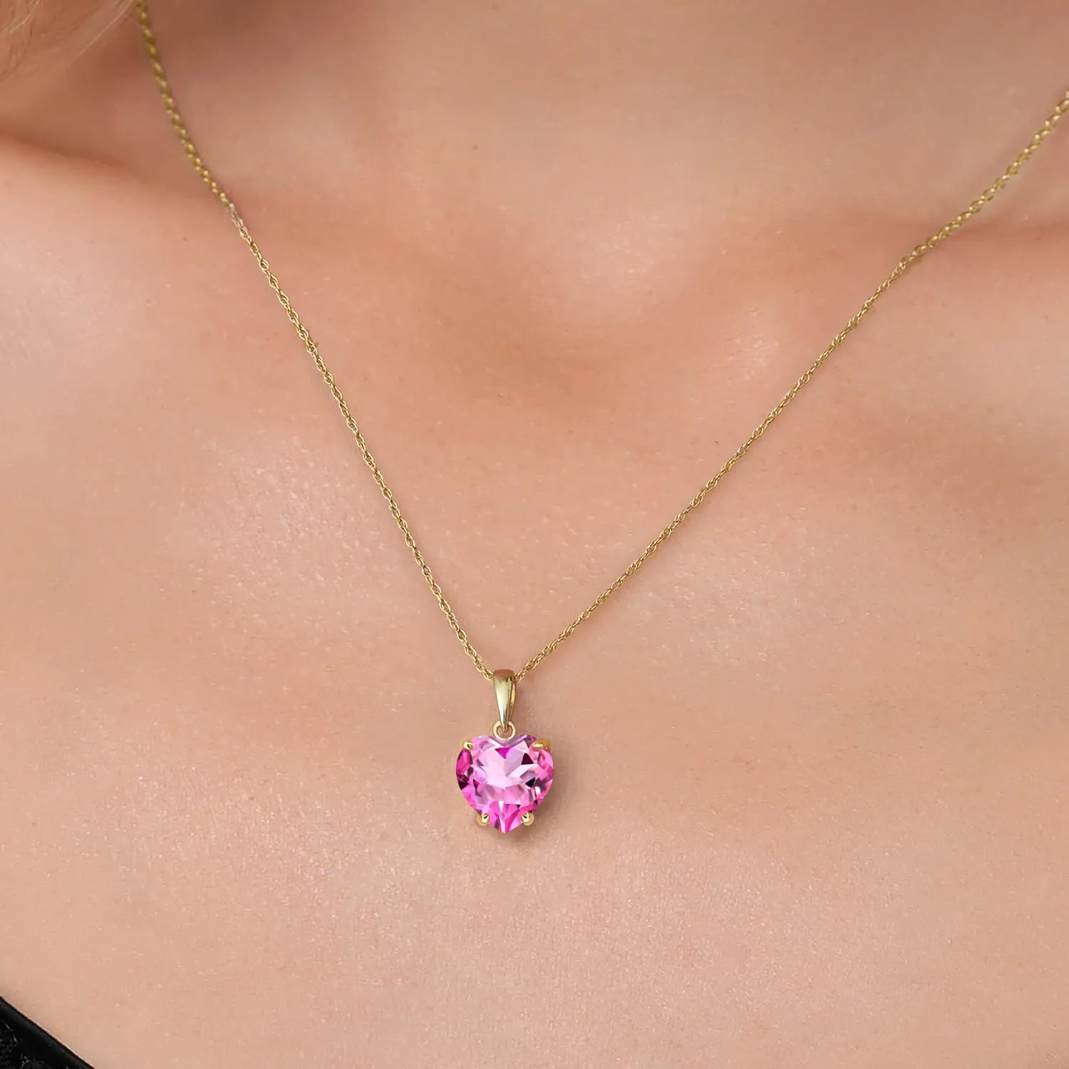 Gem Stone King 14K Yellow Gold 8MM Heart Shape Gemstone Birthstone Pendant Necklace for Women | Gold Necklace For Women | With 18 Inch Rope Gold Chain | Fine Jewelry Gifts for Her Mom Women Wife