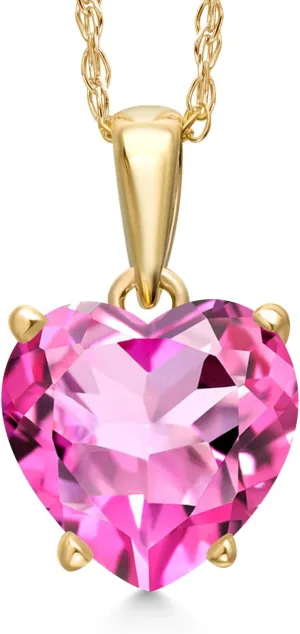 Gem Stone King 14K Yellow Gold 8MM Heart Shape Gemstone Birthstone Pendant Necklace for Women | Gold Necklace For Women | With 18 Inch Rope Gold Chain | Fine Jewelry Gifts for Her Mom Women Wife