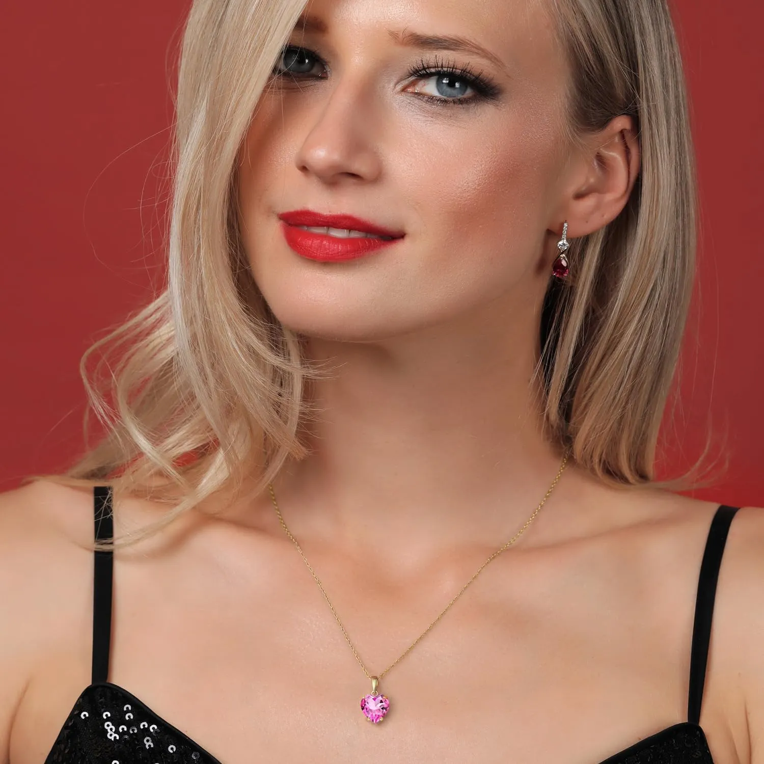 Gem Stone King 14K Yellow Gold 8MM Heart Shape Gemstone Birthstone Pendant Necklace for Women | Gold Necklace For Women | With 18 Inch Rope Gold Chain | Fine Jewelry Gifts for Her Mom Women Wife