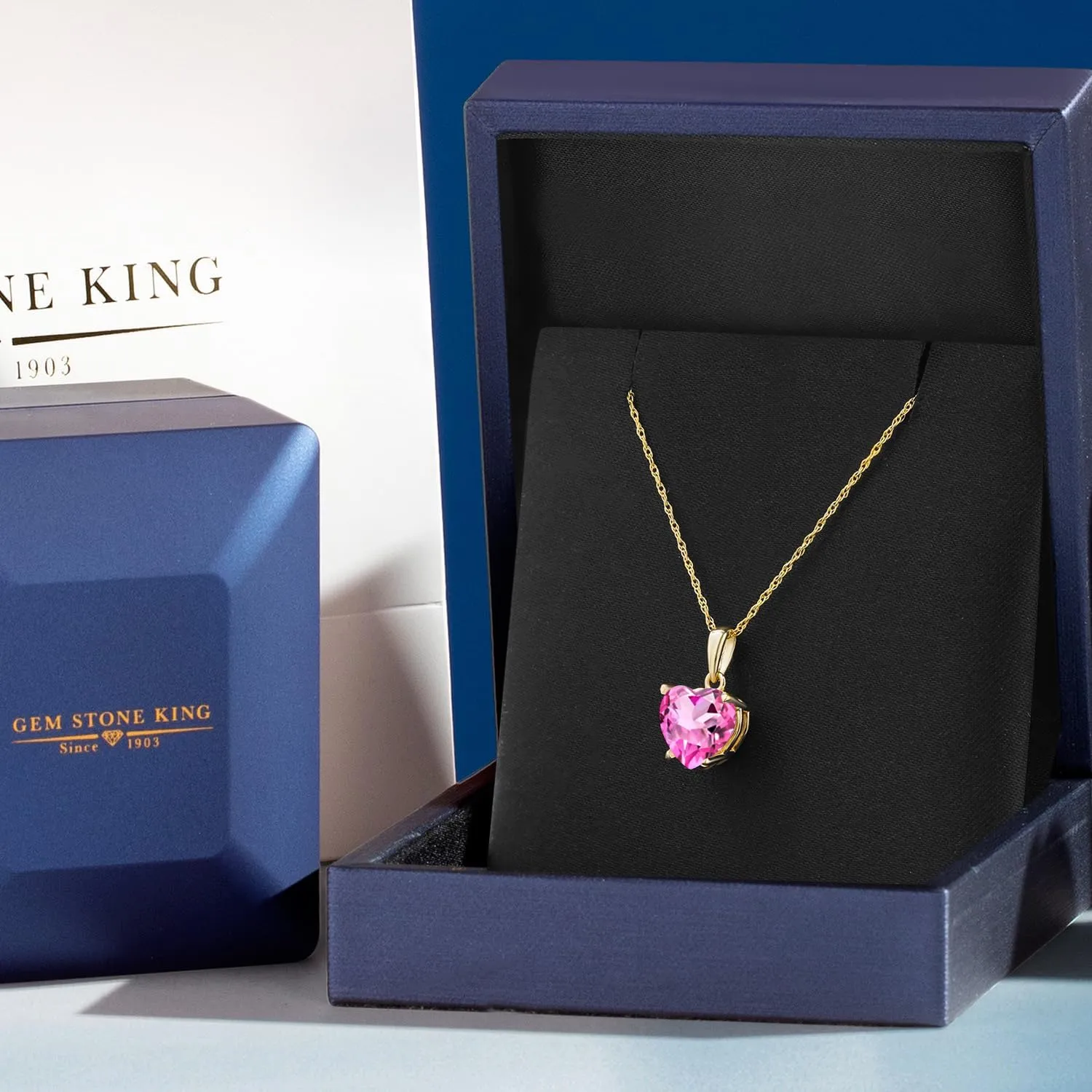 Gem Stone King 14K Yellow Gold 8MM Heart Shape Gemstone Birthstone Pendant Necklace for Women | Gold Necklace For Women | With 18 Inch Rope Gold Chain | Fine Jewelry Gifts for Her Mom Women Wife