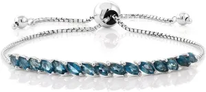Gem Stone King 1.50 Cttw London Blue Topaz Tennis Bracelet For Women | 925 Sterling Silver | Gemstone Birthstone | Adjustable Bolo Bracelet For Women | Easy-On Easy-Off