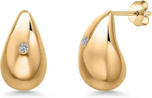 Gem Stone King 18K Yellow Gold Plated Silver Lab Grown Diamond Teardrop Chunky Hoop Earrings | 19X10MM = 3/4 Inch | G-H Color | VS-SI Clarity | Drop Earrings For Women | Designer Dupe Earrings