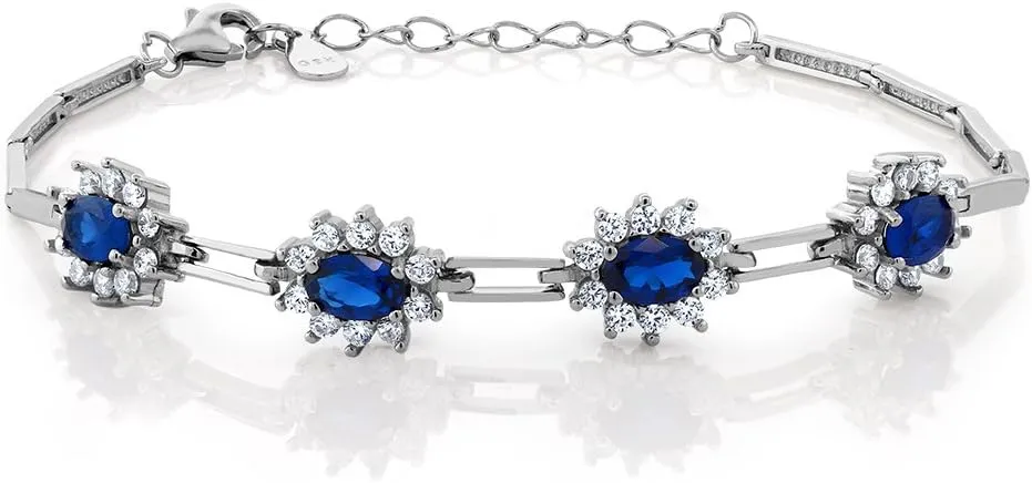 Gem Stone King 2.36 Cttw Simulated Sapphire Tennis Bracelet For Women | 925 Sterling Silver | 7 Inch with 1 Inch Extender | Fine Jewelry Gifts for Her Mom Women Wife