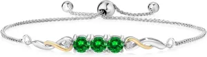 Gem Stone King 925 Sterling Silver and 10K Yellow Gold Green Created Emerald and White Lab Grown Diamond Tennis Bracelet For Women (2.54 Cttw, Gemstone May Birthstone, Fully Adjustable Up to 9 Inch)