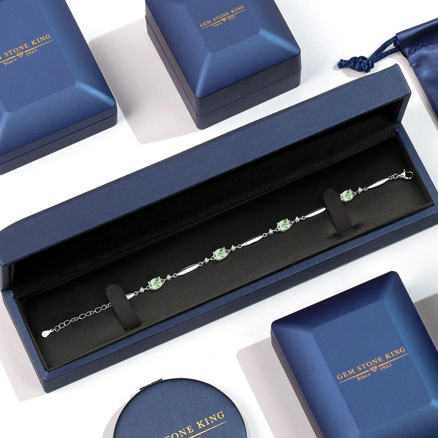 Gem Stone King 925 Sterling Silver Gemstone Birthstone and White Created Sapphire Tennis Bracelet For Women | Oval 7X5MM and 2MM | 6 Inch   1 Inch Extender | Fine Jewelry for Her Mom Wife