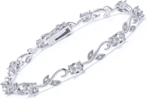 Gem Stone King 925 Sterling Silver White Topaz and Diamond Greek Vine Tennis Bracelet For Women (5.53 Ct Oval 7 Inch)