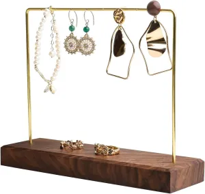 GemeShou Walnut Earring holder for selling, Brass earring stands and displays for show, Wood Jewelry Storage hanging shelf for Girl WomanWalnut U Shelf Height 5.91"-Small