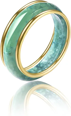 Generic Jade Authentic Jadeite Good Luck Wealth Gold layerde Healing Ring Real Nature Crystal Genuine for Women Jewelry Gifts, Green
