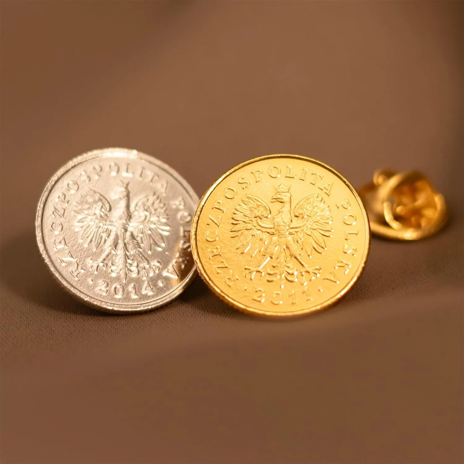 Genuine Coin Pin Brooch Badge | Vintage Collectible Jewelry | 18K Gold Plated | Many Countries | Formal Dress Classic Suit Accessory