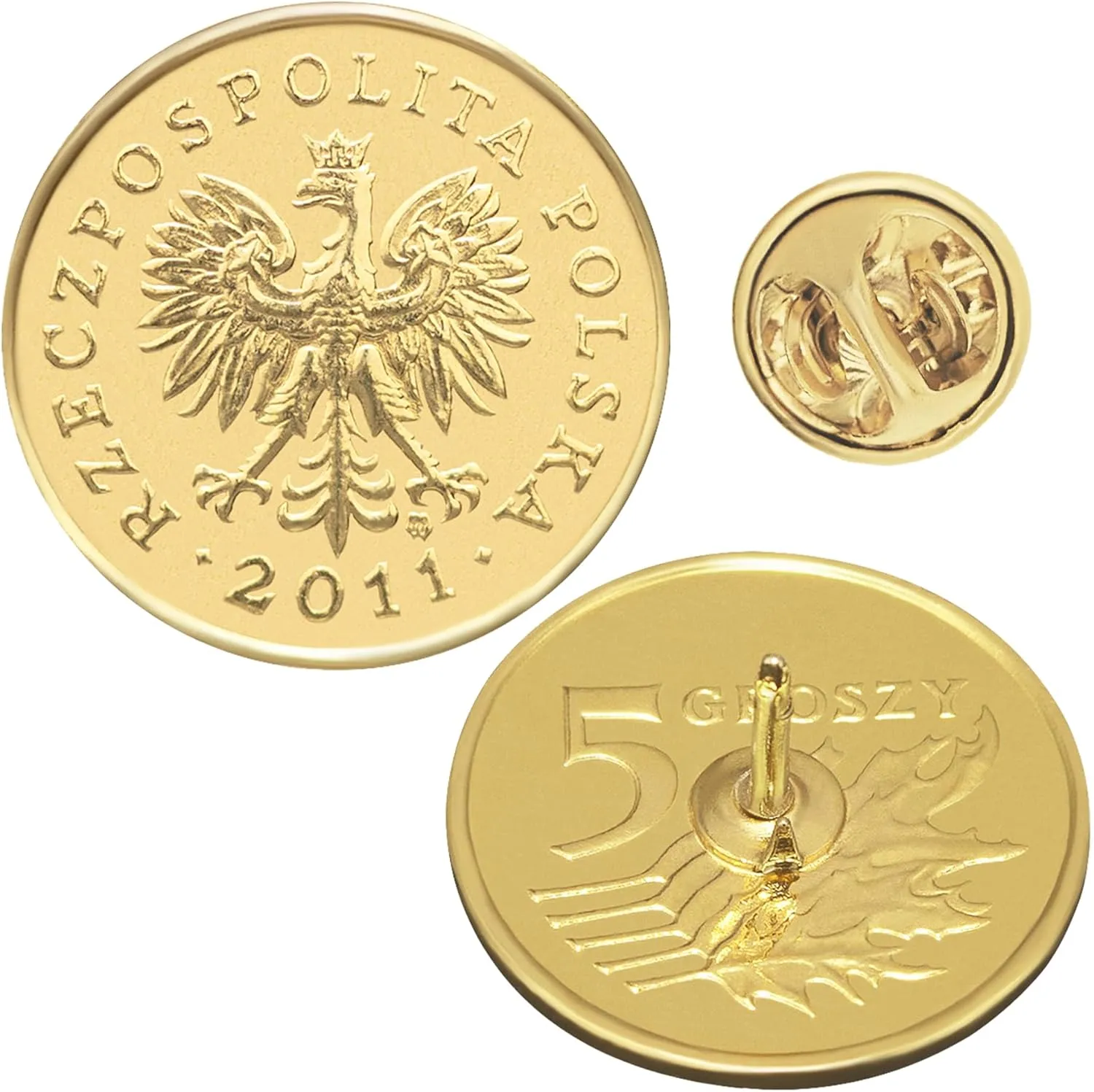 Genuine Coin Pin Brooch Badge | Vintage Collectible Jewelry | 18K Gold Plated | Many Countries | Formal Dress Classic Suit Accessory