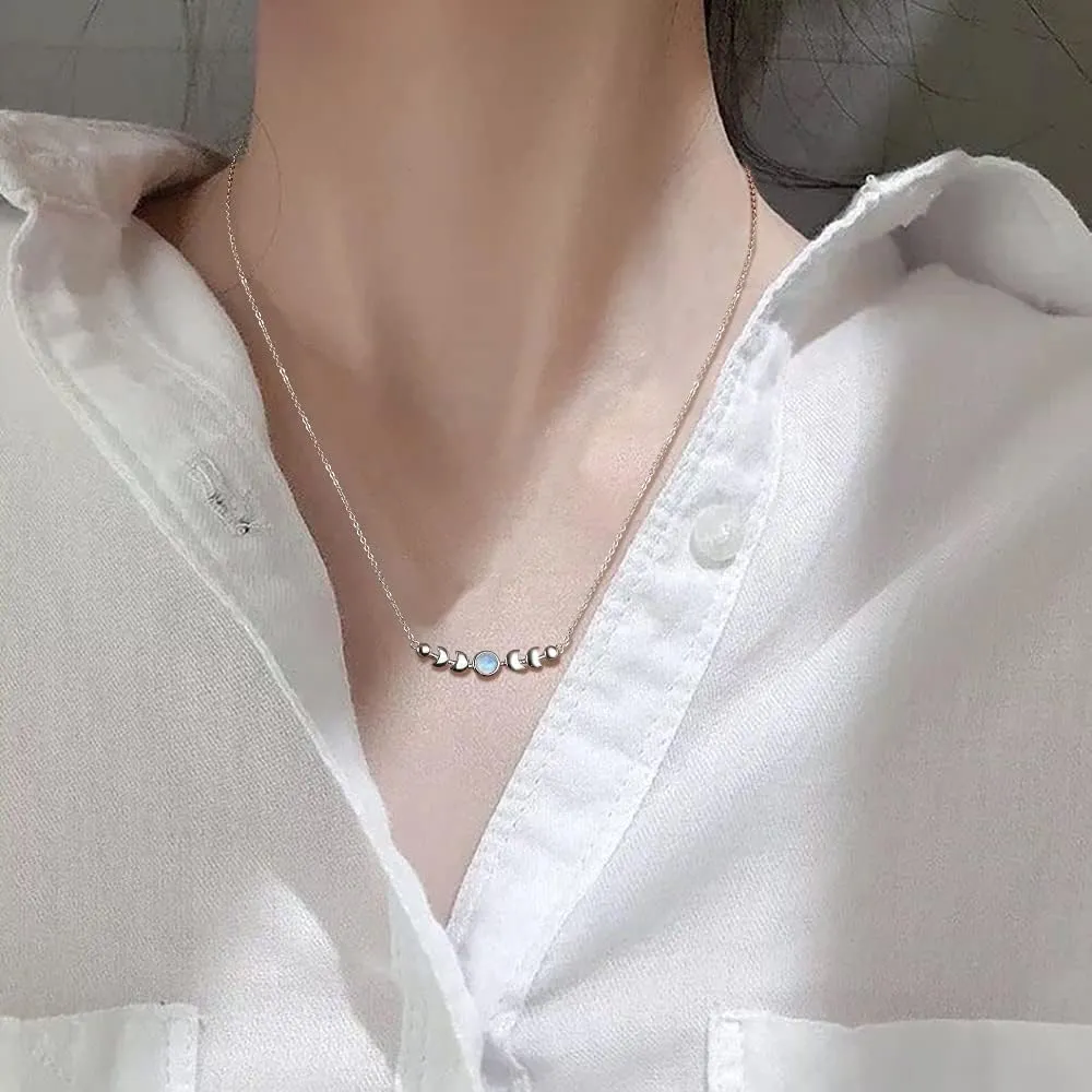 Genuine Moonstone Necklace Sterling Silver Moon Phase Necklace Triple Goddess Moonstone Pendant Minimalist Necklace for Women