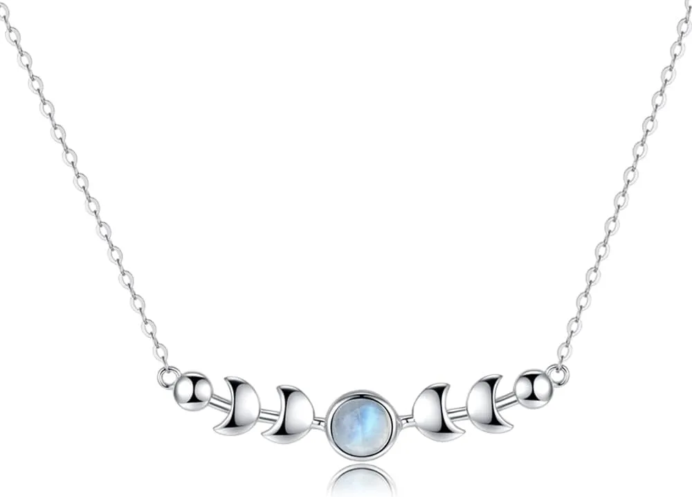 Genuine Moonstone Necklace Sterling Silver Moon Phase Necklace Triple Goddess Moonstone Pendant Minimalist Necklace for Women