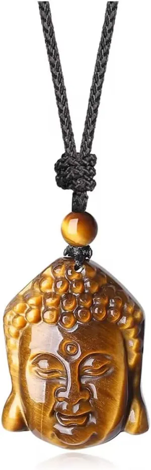 Genuine Tiger Eye Buddha Head Pendant Necklace