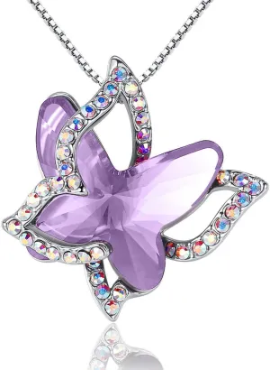 Gift Butterfly Birthstone Crystal Necklace, Silver Tone with 18 2 Chain, Necklace for Mothers Day Anniversary Birthday Gifts for Women and Daughter