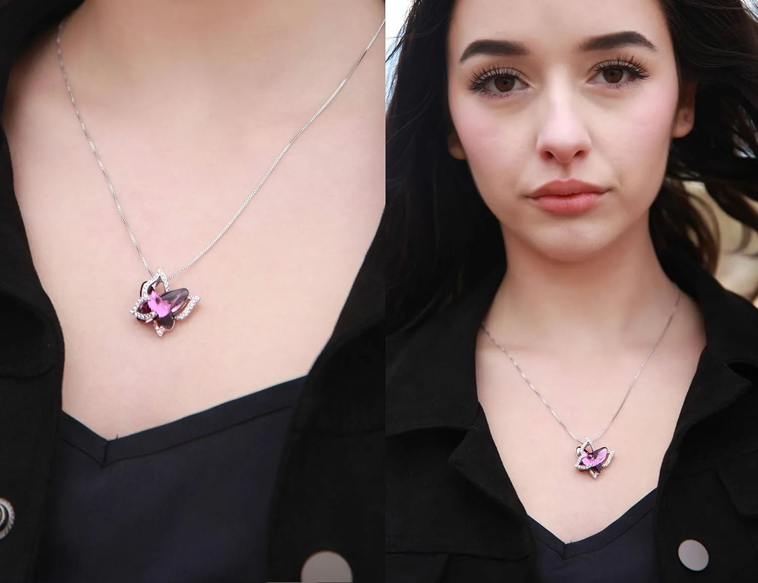 Gift Butterfly Birthstone Crystal Necklace, Silver Tone with 18 2 Chain, Necklace for Mothers Day Anniversary Birthday Gifts for Women and Daughter