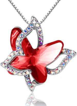 Gift Butterfly Birthstone Crystal Necklace, Silver Tone with 18 2 Chain, Necklace for Mothers Day Anniversary Birthday Gifts for Women and Daughter
