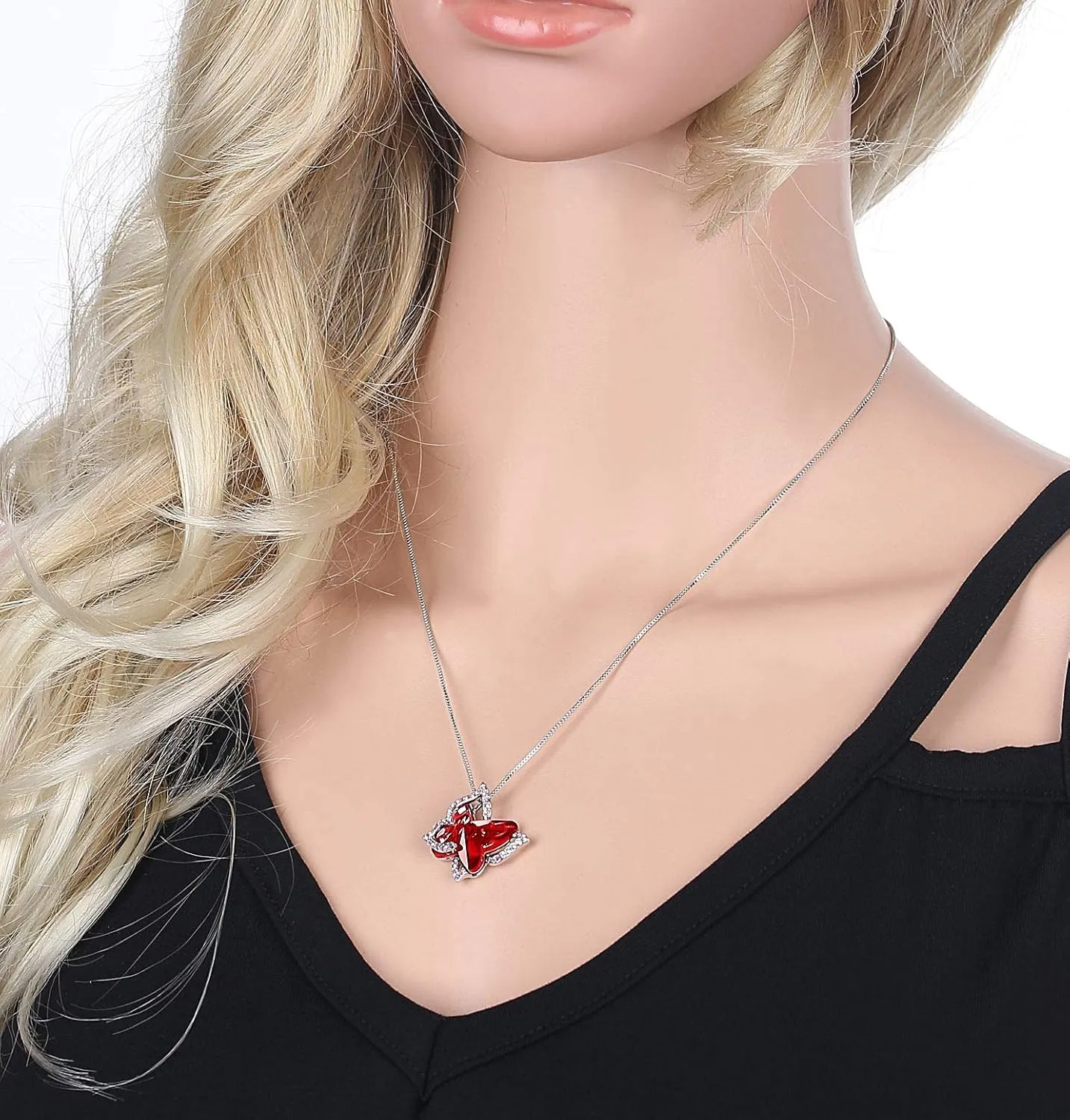 Gift Butterfly Birthstone Crystal Necklace, Silver Tone with 18 2 Chain, Necklace for Mothers Day Anniversary Birthday Gifts for Women and Daughter