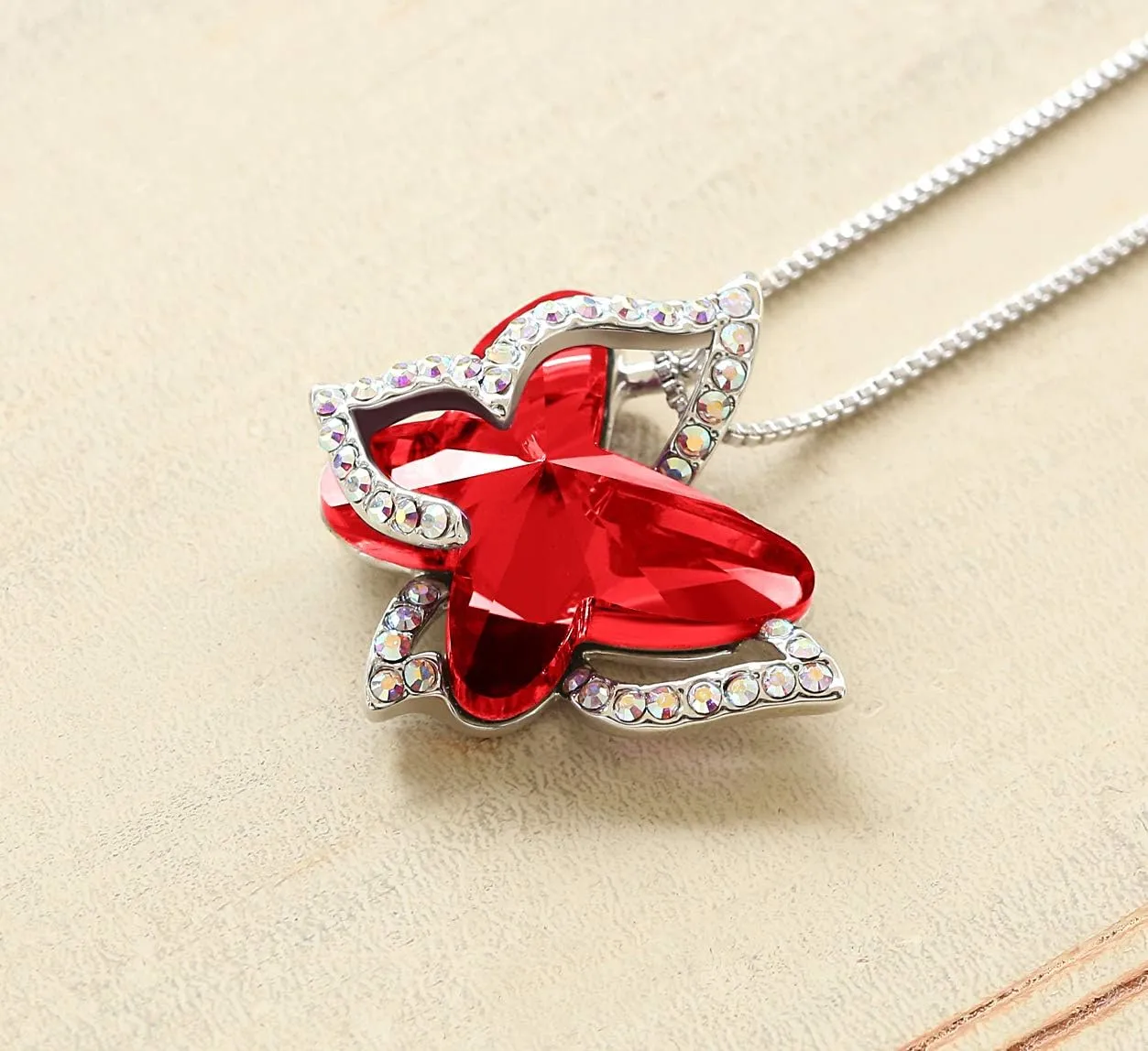 Gift Butterfly Birthstone Crystal Necklace, Silver Tone with 18 2 Chain, Necklace for Mothers Day Anniversary Birthday Gifts for Women and Daughter