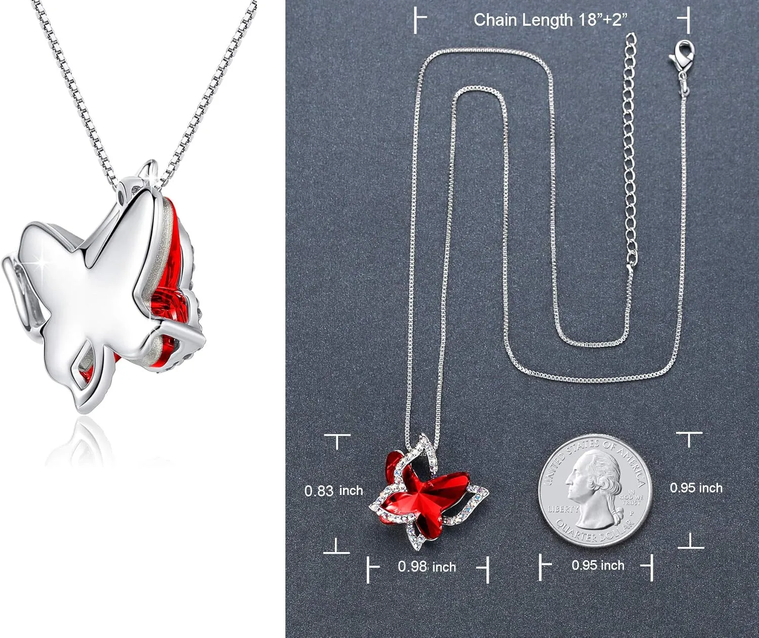 Gift Butterfly Birthstone Crystal Necklace, Silver Tone with 18 2 Chain, Necklace for Mothers Day Anniversary Birthday Gifts for Women and Daughter