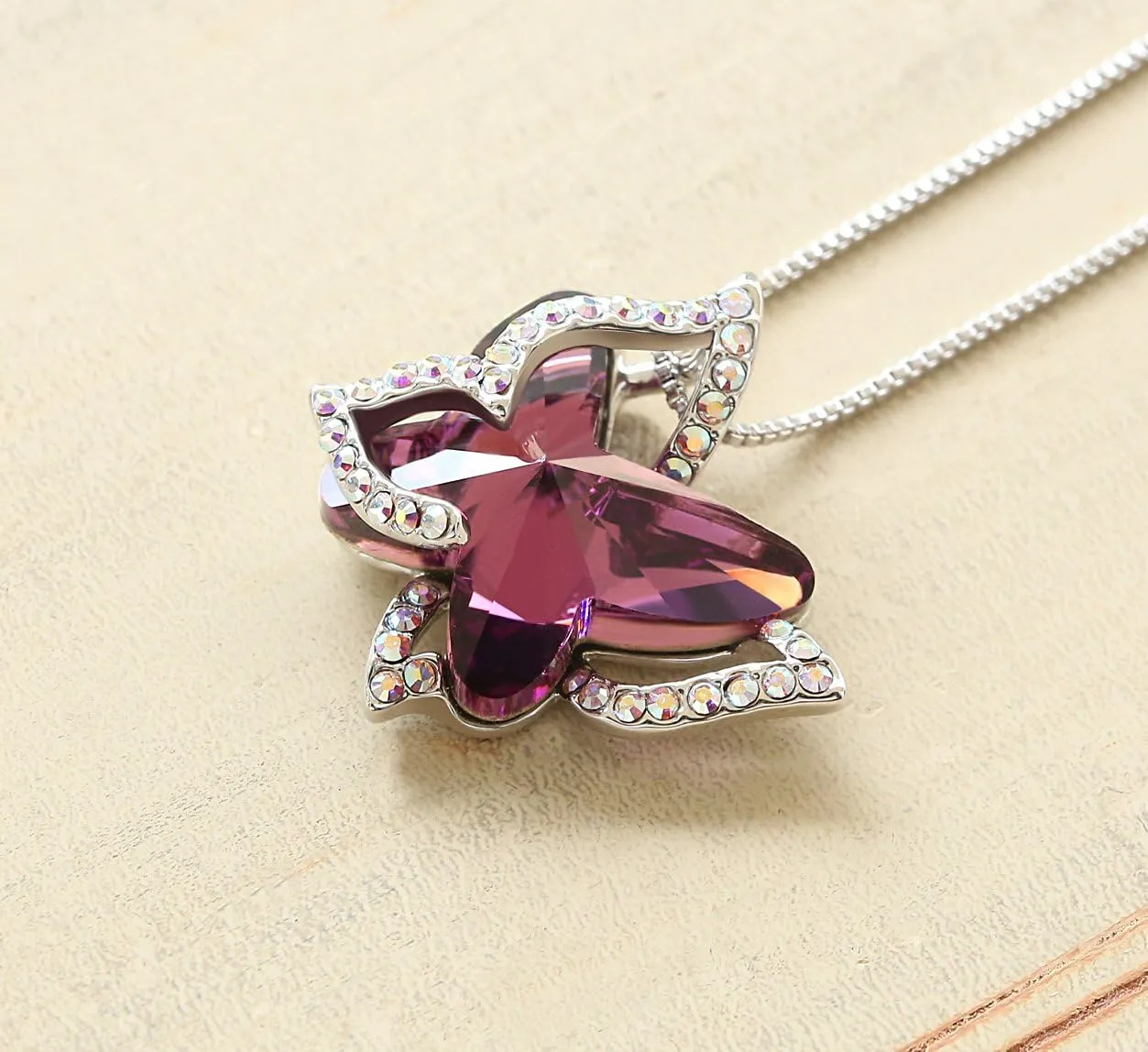 Gift Butterfly Birthstone Crystal Necklace, Silver Tone with 18 2 Chain, Necklace for Mothers Day Anniversary Birthday Gifts for Women and Daughter