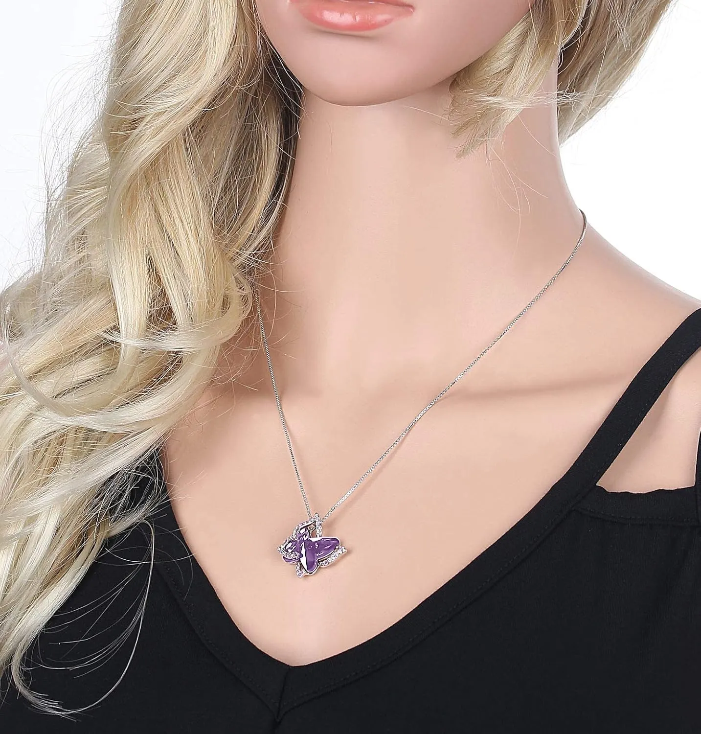 Gift Butterfly Birthstone Crystal Necklace, Silver Tone with 18 2 Chain, Necklace for Mothers Day Anniversary Birthday Gifts for Women and Daughter