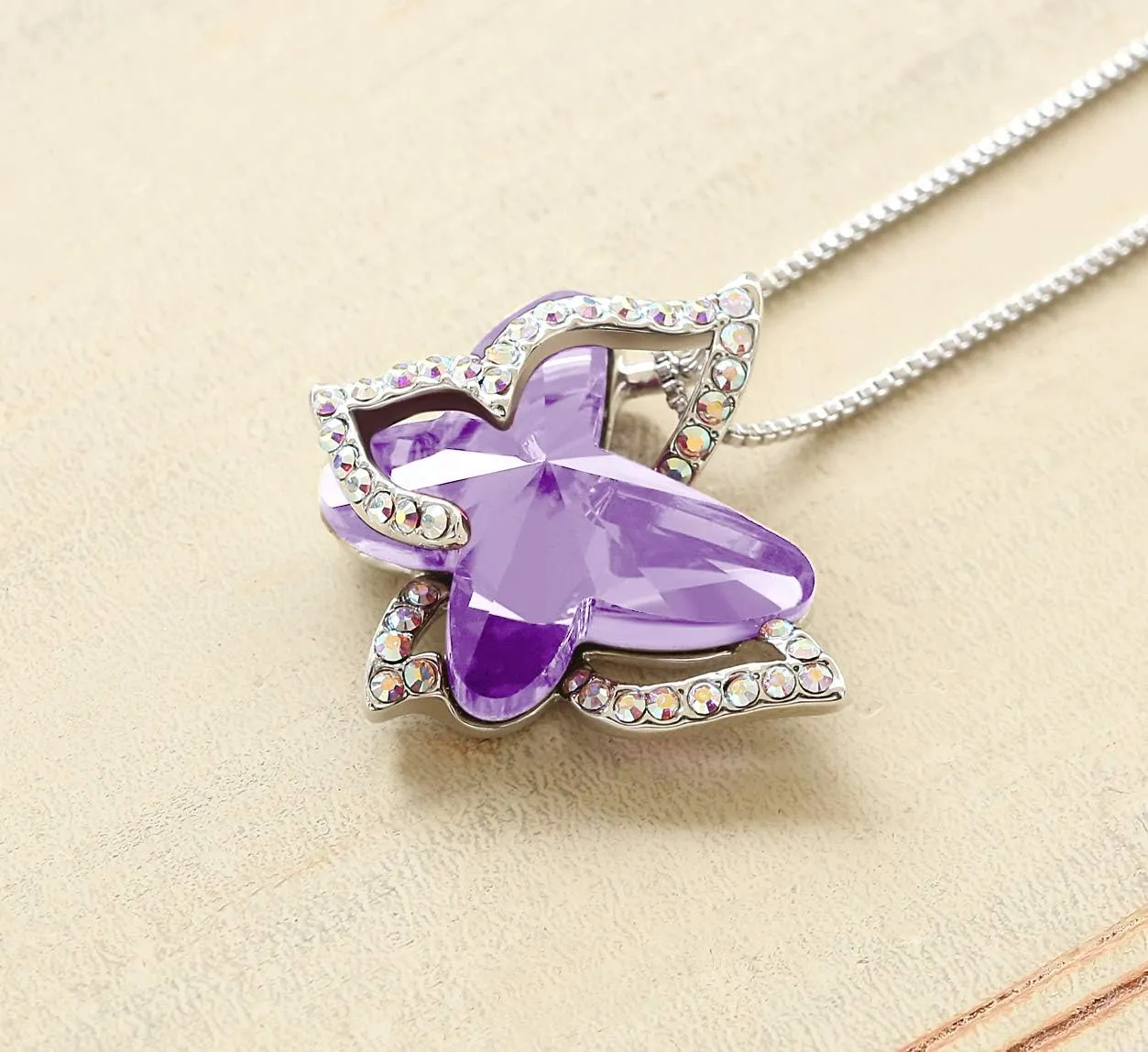 Gift Butterfly Birthstone Crystal Necklace, Silver Tone with 18 2 Chain, Necklace for Mothers Day Anniversary Birthday Gifts for Women and Daughter