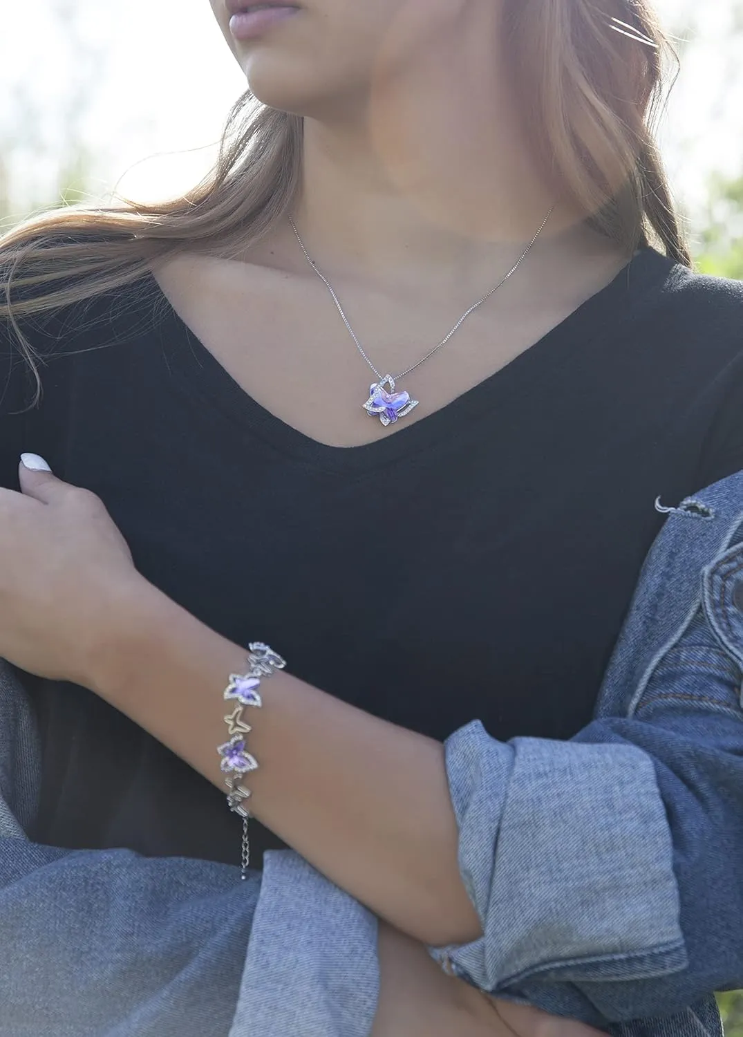 Gift Butterfly Birthstone Crystal Necklace, Silver Tone with 18 2 Chain, Necklace for Mothers Day Anniversary Birthday Gifts for Women and Daughter